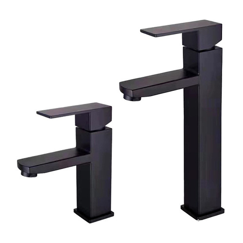 Stainless steel black wash basin faucet hot and cold European style painted bathroom square height single hole basin faucet