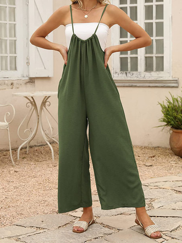 Amazon Western Cross-border Foreign Trade 2024 New Women's Summer Casual Strap Pants Knitted Tankini One-piece Pajamas