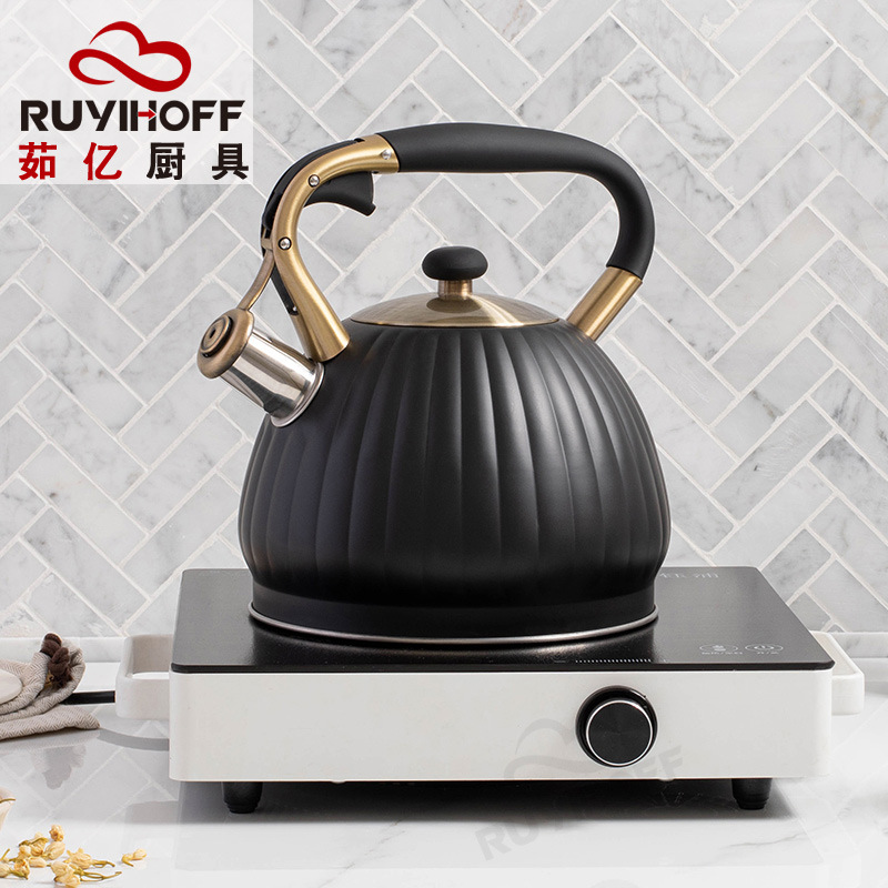 Calabaza negra forma silbato hervidor Camarón piel Amazon transfronteriza utensilios de cocina al por mayor nuevo sonido hervidor 3.5L