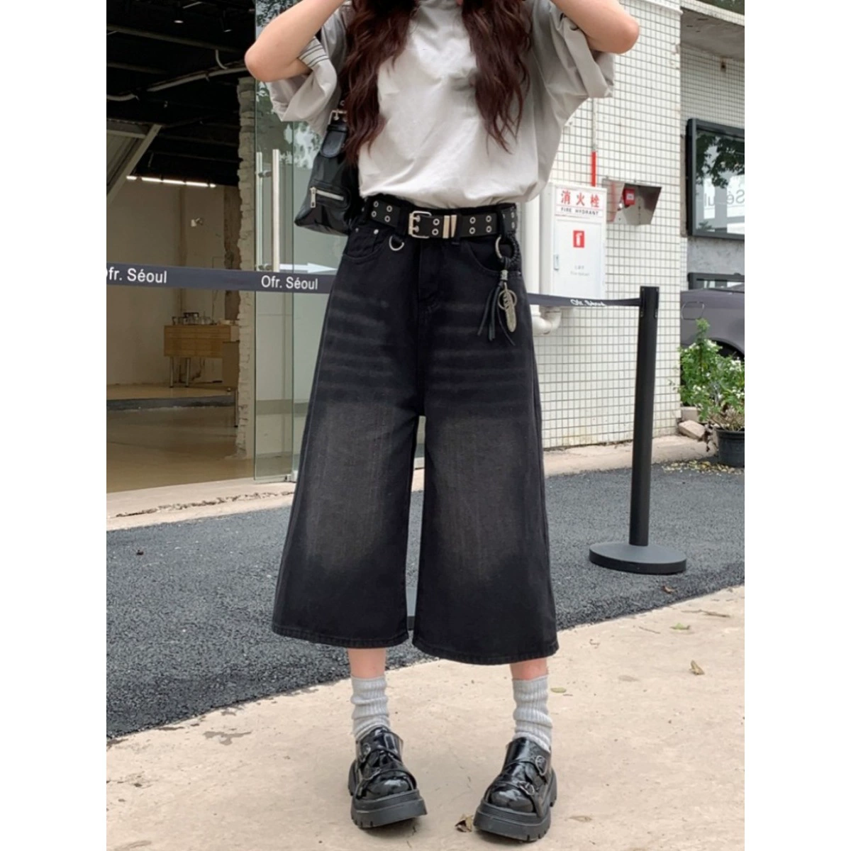 Женские джинсы в стиле ретро больших размеров в гонконгском стиле, летние свободные прямые широкие укороченные брюки, слегка полные винтажные брюки MM.