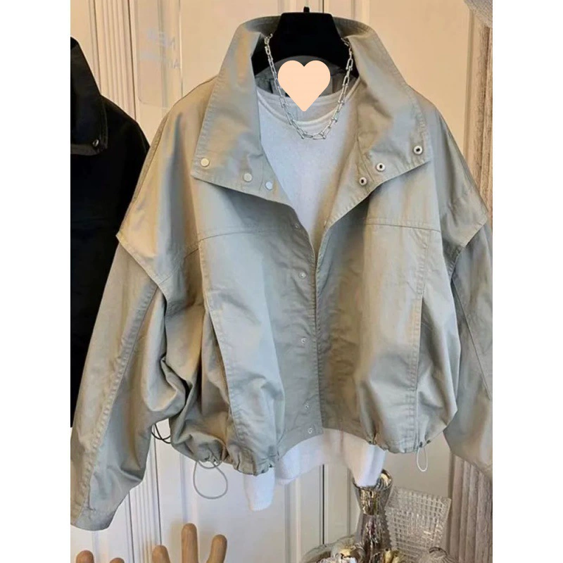 Осенняя куртка, короткий тренч, oversize, для подростков, городской стиль