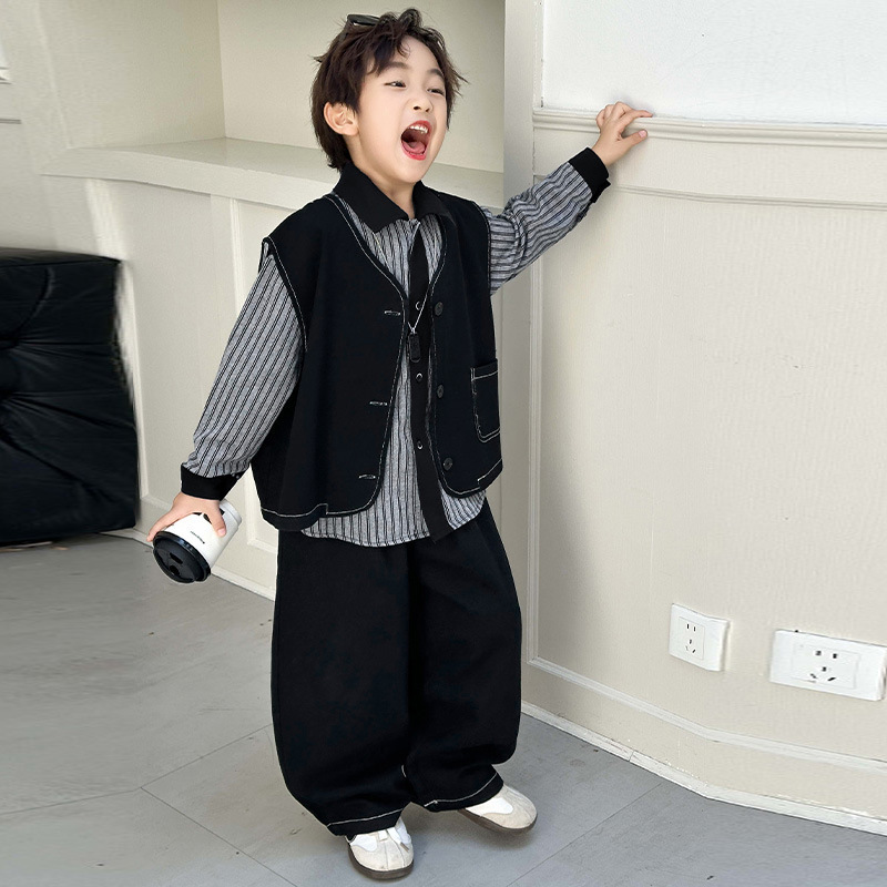 男大童春秋套装儿童秋季马甲三件套上衣2025新款长袖衬衫洋气衣服|undefined