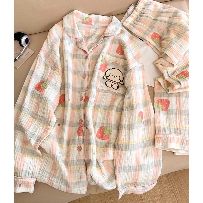 卡通睡衣女纯棉双层纱布春秋季舒适婴儿棉 休闲kitty长袖家居服|undefined