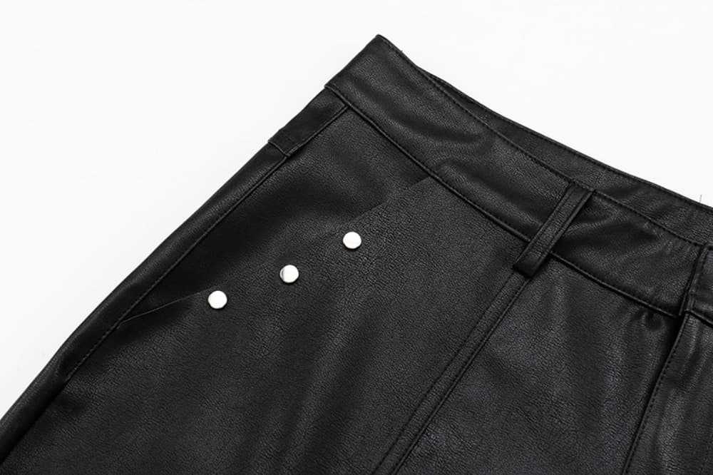 Men's Summer PU Leather Pants – Punk Rock Straight-Leg Trousers With Rivet & Distressed Hem (Black) – Hippie-Inspired Streetwear_mkmklike.com