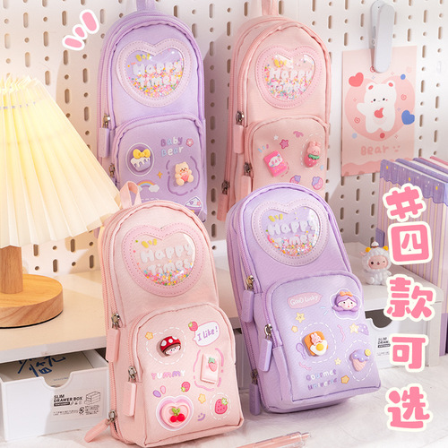 Kaba Bear school bag pencil bag primary school student stationery bag girl stationery box junior high school girl pencil box multi-functional pencil box