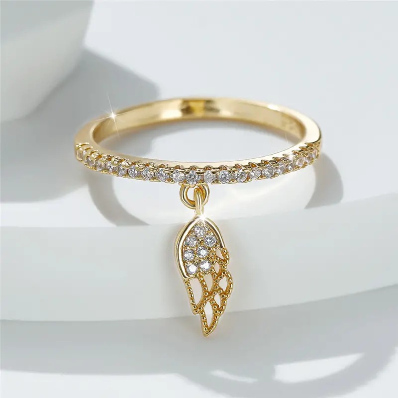 5g Weight Zircon Inlay Material Rings Classification 10, 6, 7 Ring Size 1 Piece Quantity Daily, Tea Party Occasion Feather, Copper Material Geometric, Wings Pattern All Seasons Season Women's Gender Sweet Style Geometric Wings Feather Copper Sweet Rings 5