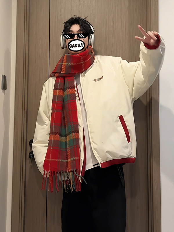American-Style Reversible Short down Cotton Jacket for Men, Winter Christmas Outfit, Couple's Coat with a High-End Feel, Stand-Up Collar Puffer Jacket American-Style Reversible Short down Cotton Jacket for Men, Winter Christmas Outfit, Couple's Coat with a High-End Feel, Stand-Up Collar Puffer Jacket