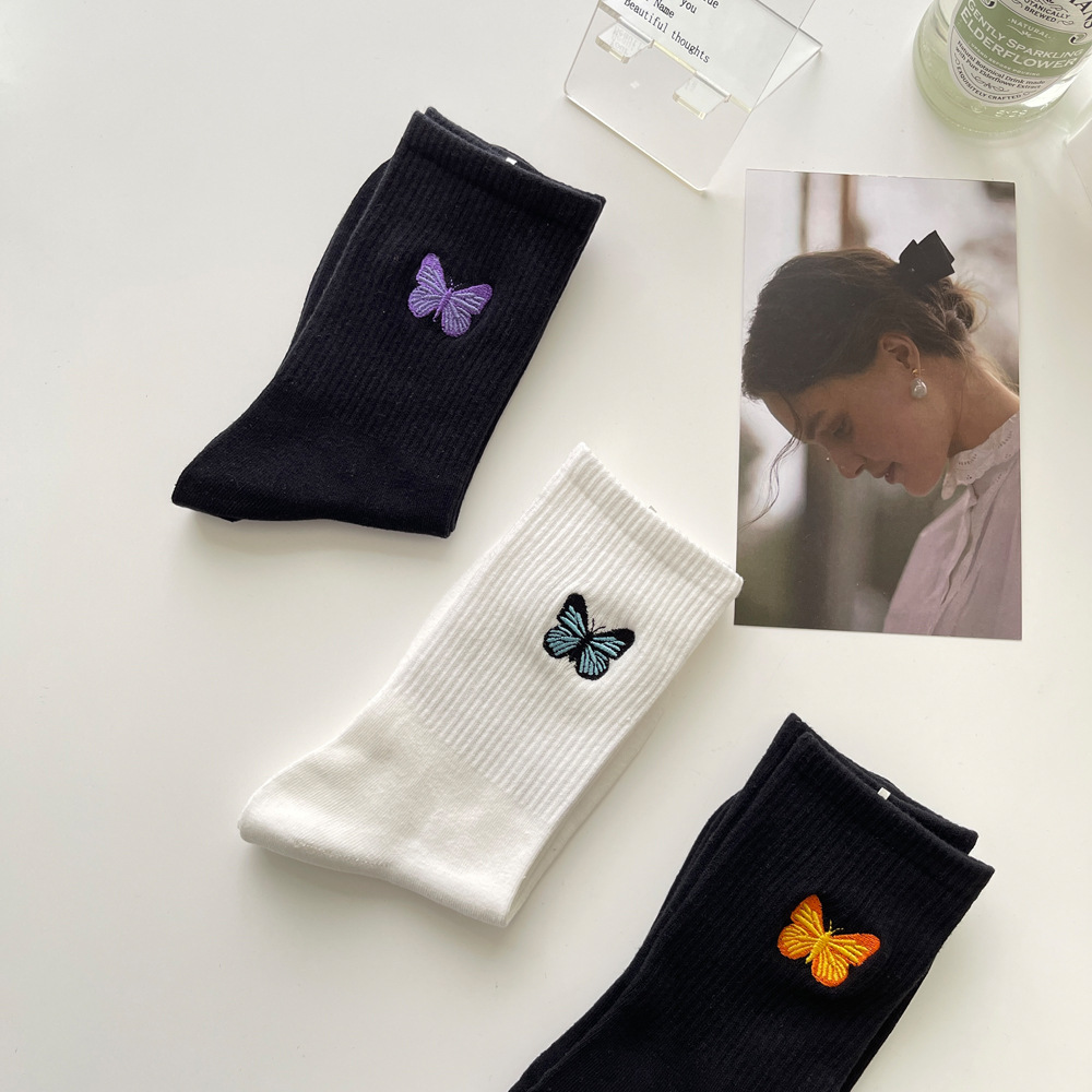 Socks Lingerie Type Women's Casual Butterfly Cotton Crew Socks A Pair