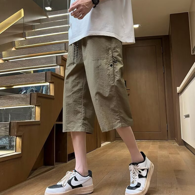 Shirt Less Clothing Summer Capri Pants Straight Tooling Solid Color American Multi-Pocket Foreign Trade Ice Silk Cool Casual Pants