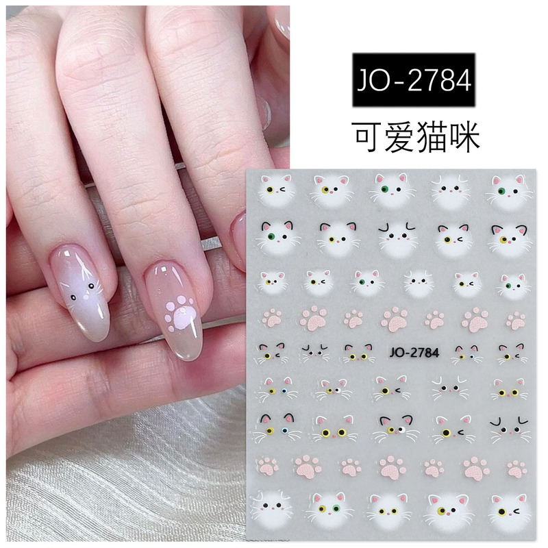 可爱猫咪美甲贴纸3D立体卡通小猫表情渐变kitty猫蝴蝶结指甲贴纸|undefined