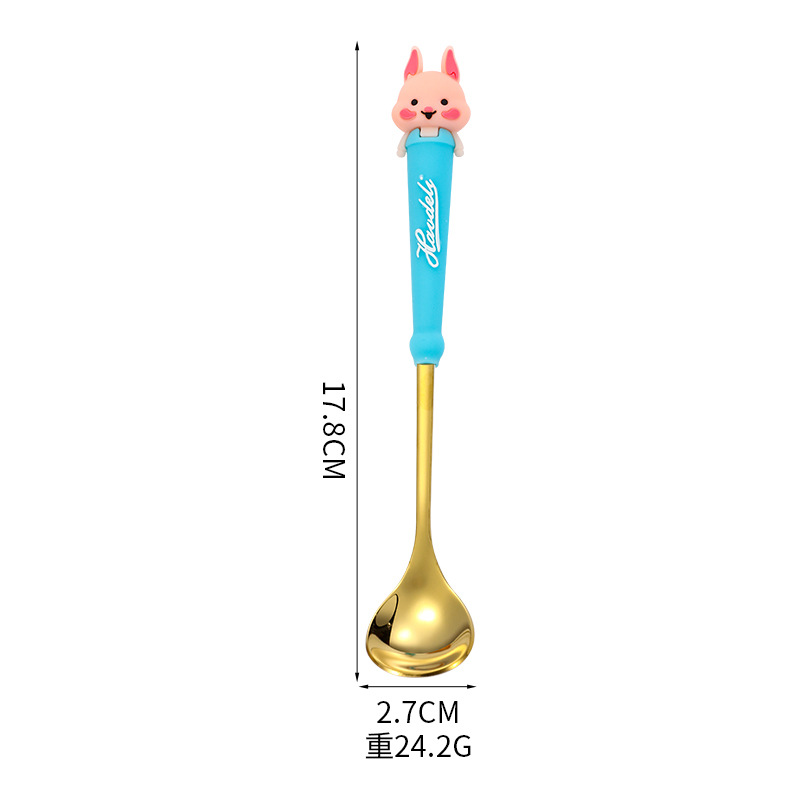 Lindo cuchara Tenedor vajilla traje portátil de dibujos animados de alto aspecto mango largo cuchara pequeña de acero inoxidable conjunto de dos piezas para niños