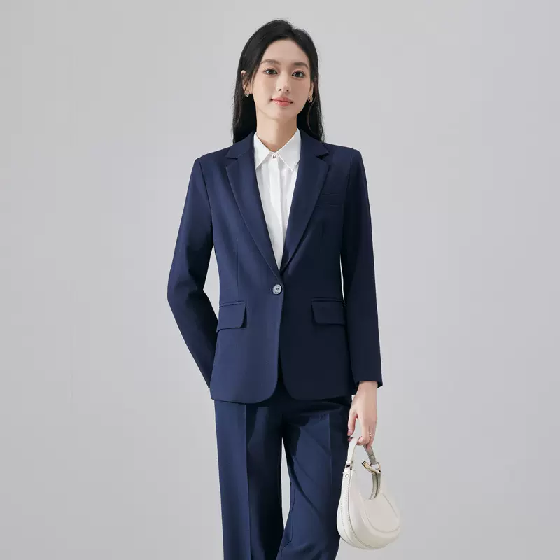 藏青西装套装女高级感气质公考面试正装工作服职业装收腰西服外套