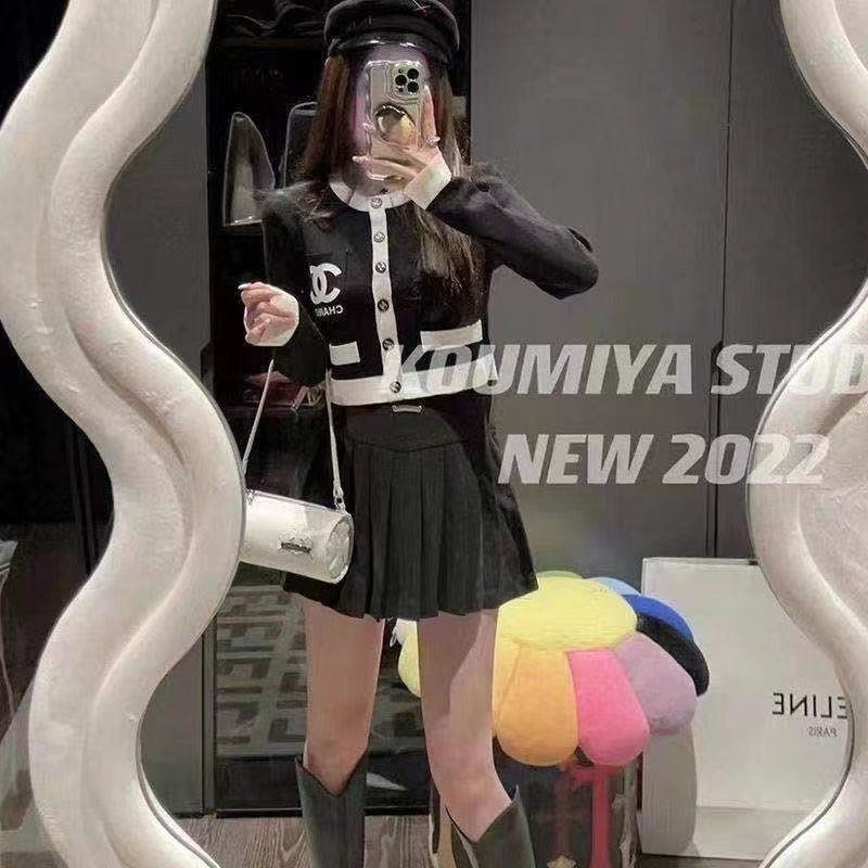 新款2024香风秋冬撞色针织外套显瘦针织衫长袖开衫毛衣上衣白色女|undefined