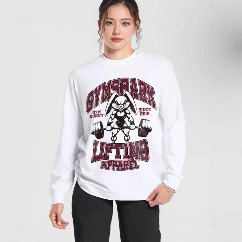 Shark Muscle Bunny Fitness Women's Sports Casual Long Sleeve Autumn Winter Pure Cotton Loose T-Shirt Shark Muscle Bunny Fitness Women's Sports Casual Long Sleeve Autumn Winter Pure Cotton Loose T-Shirt