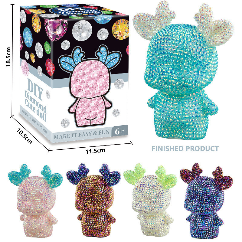 Adorno de resina con diamantes DIY, figuras de oso, unicornio y ciervo decoradas con cristales, manualidad artesanal brillante