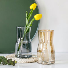 簡約電鍍漸變幻彩玻璃花瓶ins風客廳裝飾擺件七彩玻璃插花小花瓶