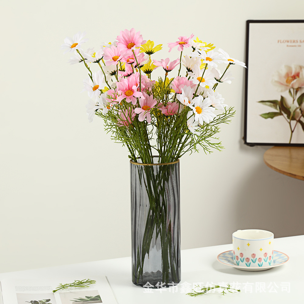 시뮬레이션 데이지 홈 거실 데스크탑 작은 신선한 장식 장식품 실크 카모마일 가짜 꽃 꽃 사진 소품