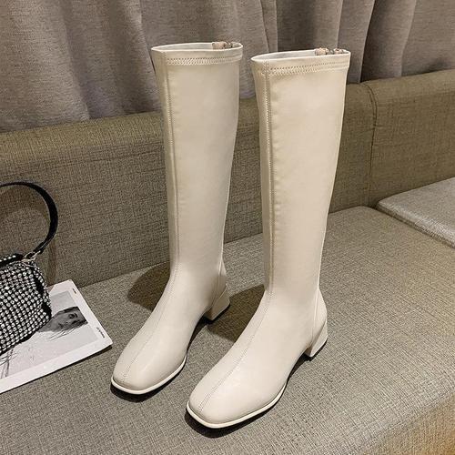 Women's tall boots, long boots for spring and autumn, knee-high white boots, sleek mid-calf boots, and riding-style boots