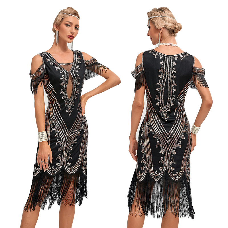 1920s Art Deco Fringe Flapper Dress With Beaded Embroidery, Plus Size Gatsby Party Cocktail Dress For Women_ecoleips.com