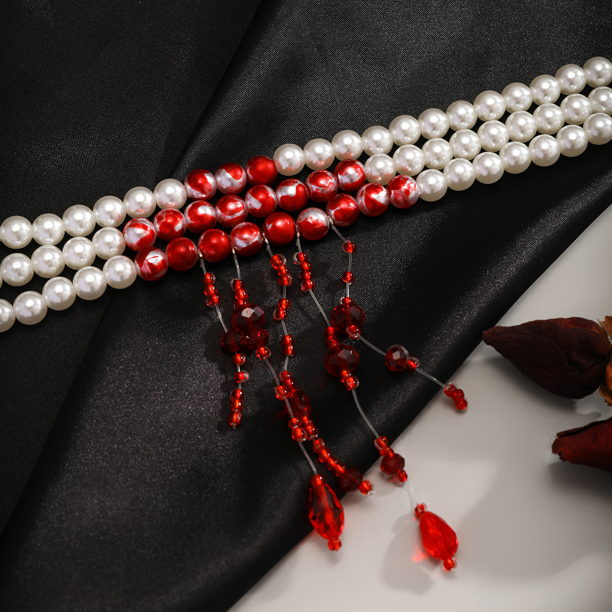 Collana con colletto con frange, dolce e fresco, stile gotico, con goccia di sangue, personalità di Halloween, girocollo con perline_voghion.com