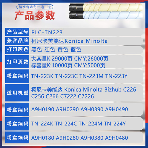 Applicable to Kemei TN223 Minolta C226 powder cartridge C256 C266 copier cartridge C7222 toner C7226