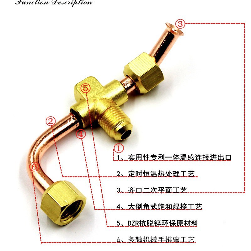 Accesorios de tubería de cobre del horno de pared de gas Conector de latón alargado codo engrosado Caldera de calefacción por suelo radiante de calefacción de gas