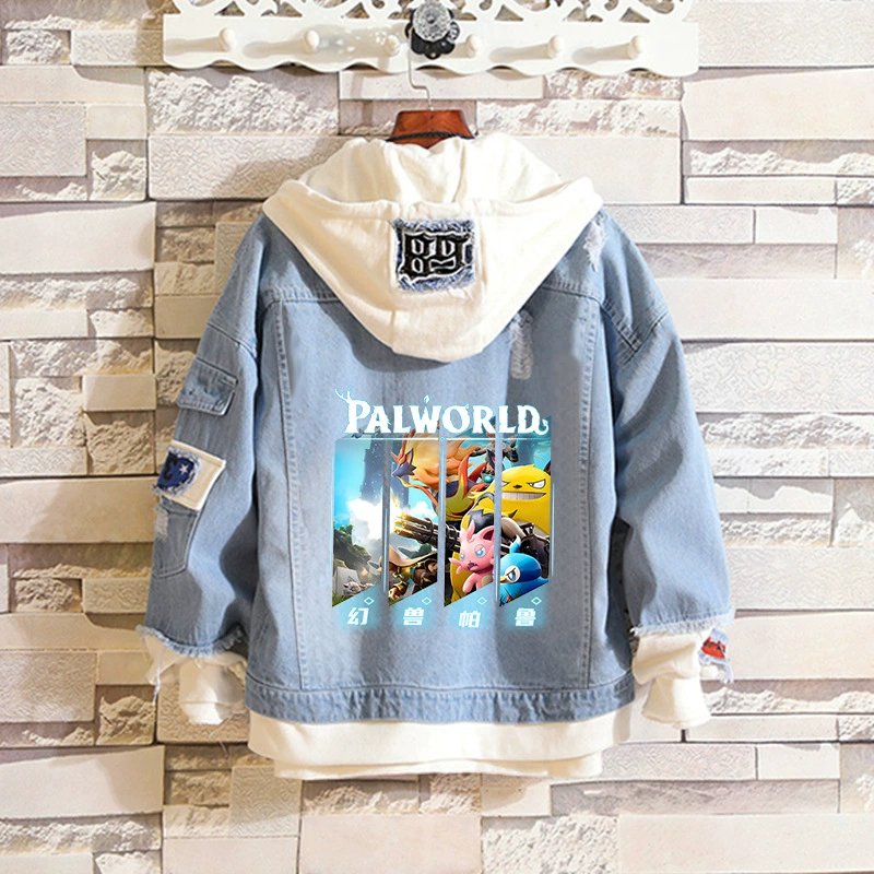 Кроссбордер Palworld фэнтези зверь Palu худи джинсовая куртка мужская и женская, паровая игра, новая повседневная универсальная