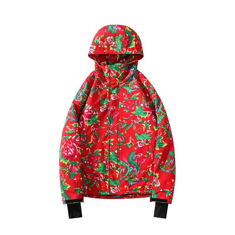 2024 봄 야외 방수 동북 큰 꽃 코트 남자와 여자 스키 세트 세트 HF37 HK1287J FLEECE-LINED-P270