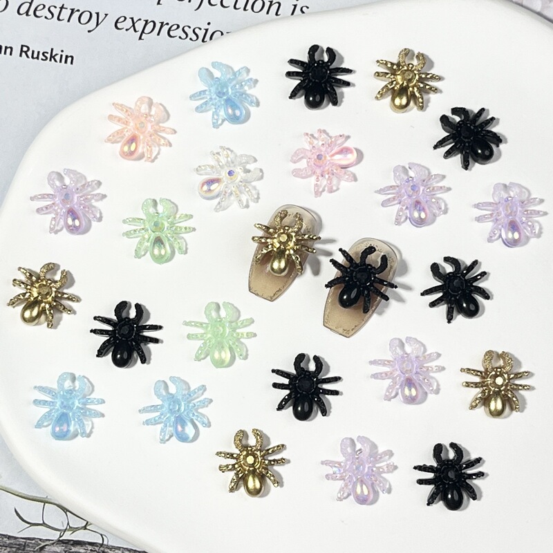 Cross-Border Popular Spider Nail Art Accessories Halloween Colorful Three-Dimensional Insect Resin Cartoon Accessories Nail Decorations