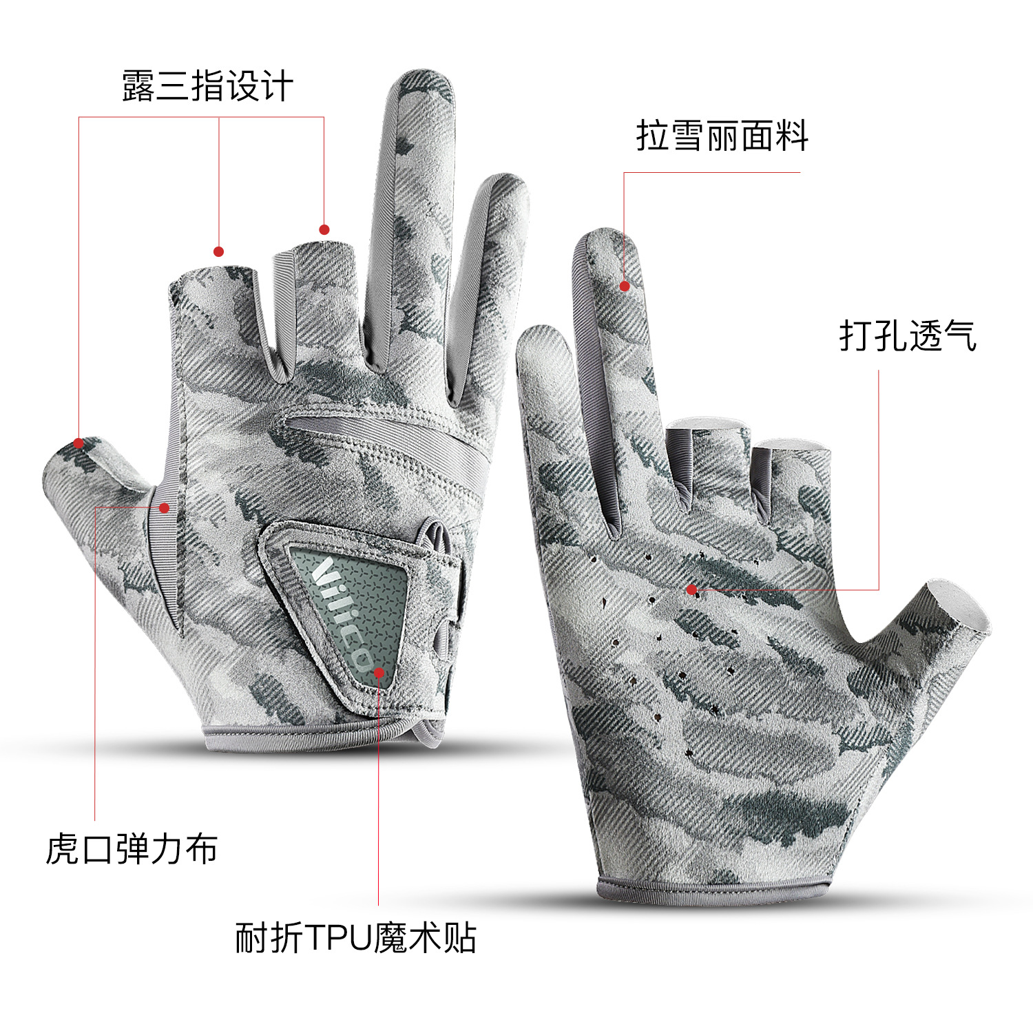 Ciclismo al aire libre Guantes de pesca de Luya, tres dedos, cebo antiadherente, equipo especial de pesca, resistente al desgaste y antideslizante