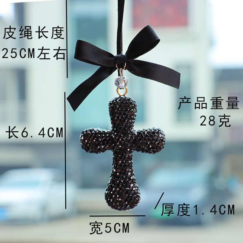 Cross-border personalized car interior pendant for men and women, rearview mirror decoration, diamond-encrusted cross, high-end car fashion accessory gift