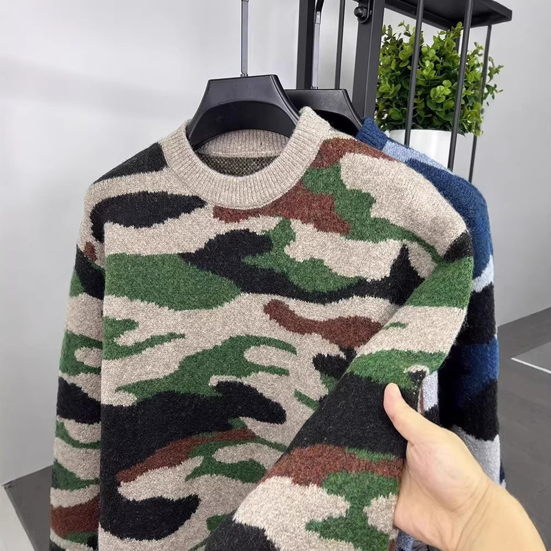 2026 New Retro Lazy Style Youth Men's Camouflage Crew Neck Sweater Knitwear American Pullover Cross-Border Hot Sale 2026 New Retro Lazy Style Youth Men's Camouflage Crew Neck Sweater Knitwear American Pullover Cross-Border Hot Sale