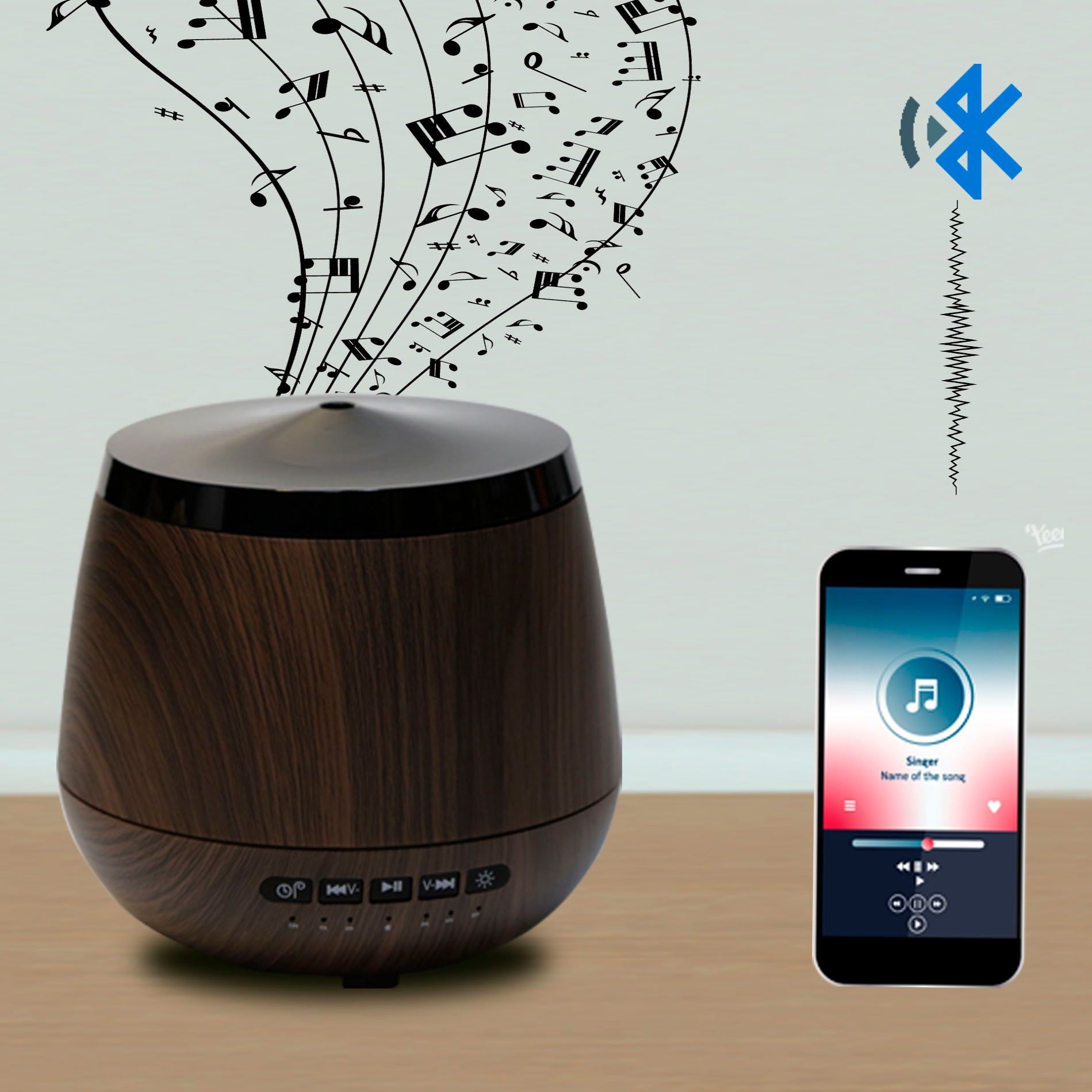 초음파 블루투스 오디오 아로마 테라피 기계 홈 오피스 아로마 테라피 가습 공기 청정기 음악 에센셜 오일 디퓨저