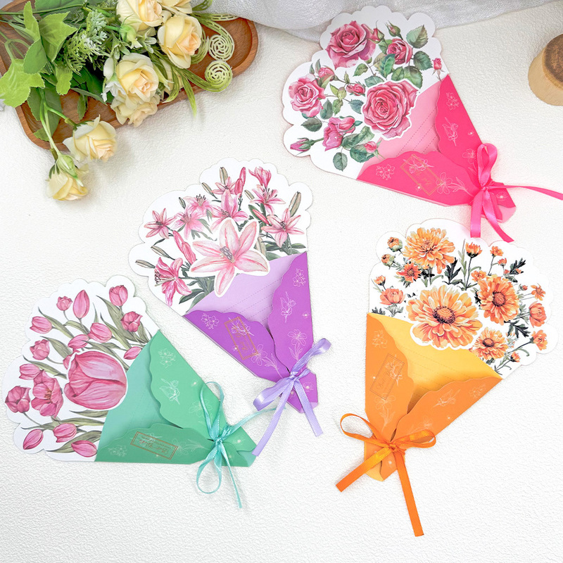 Mother's Day Thanksgiving three-dimensional bouquet folding greeting card creative ins simple bouquet card birthday greeting card