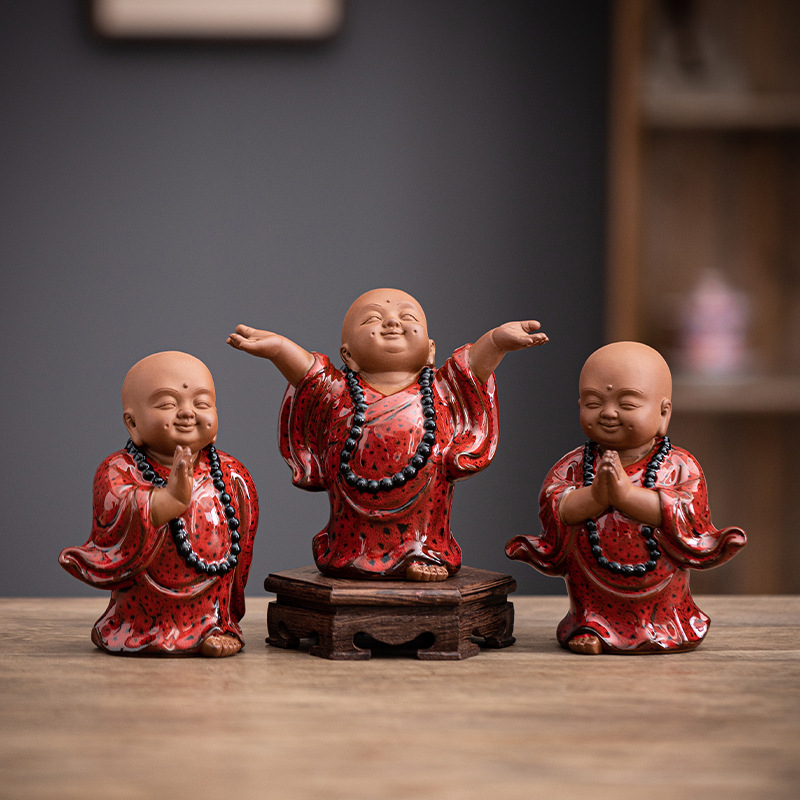 禅意小和尚沙弥陶瓷佛系人物摆件中式客厅玄关桌面博古架装饰摆设