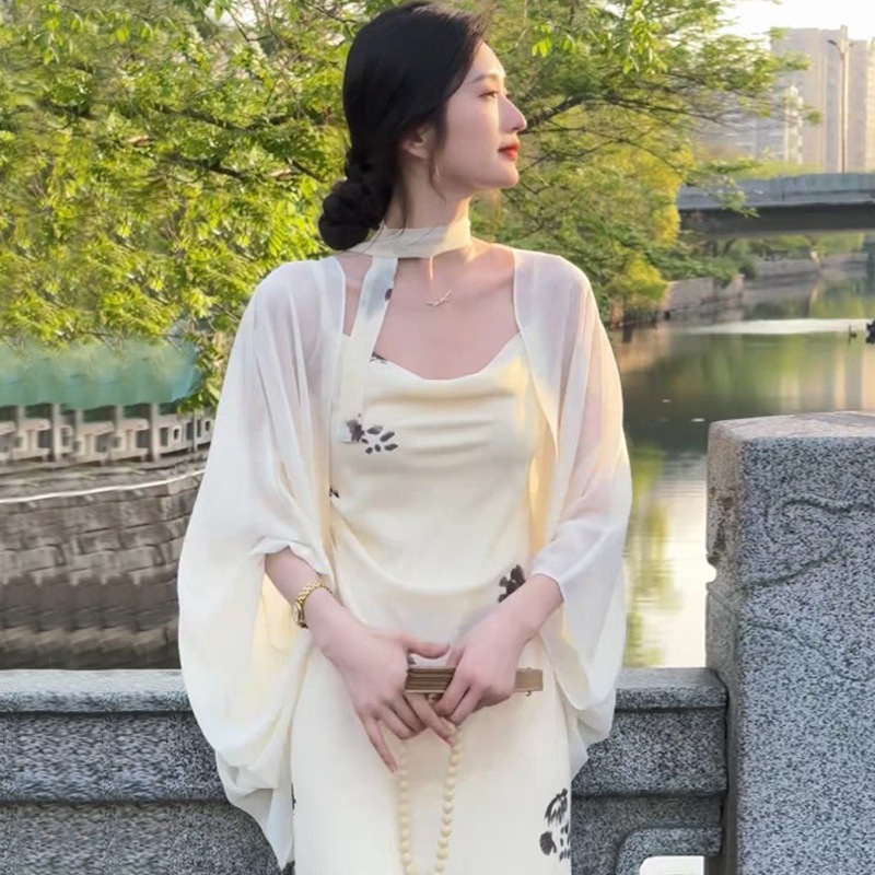 New Style Cape with Cheongsam Dress, Shawl, and High-End Sheer Cardigan Cover-Up, Ultra-Fairy Korean-Style Sun Protection Clothing for Women