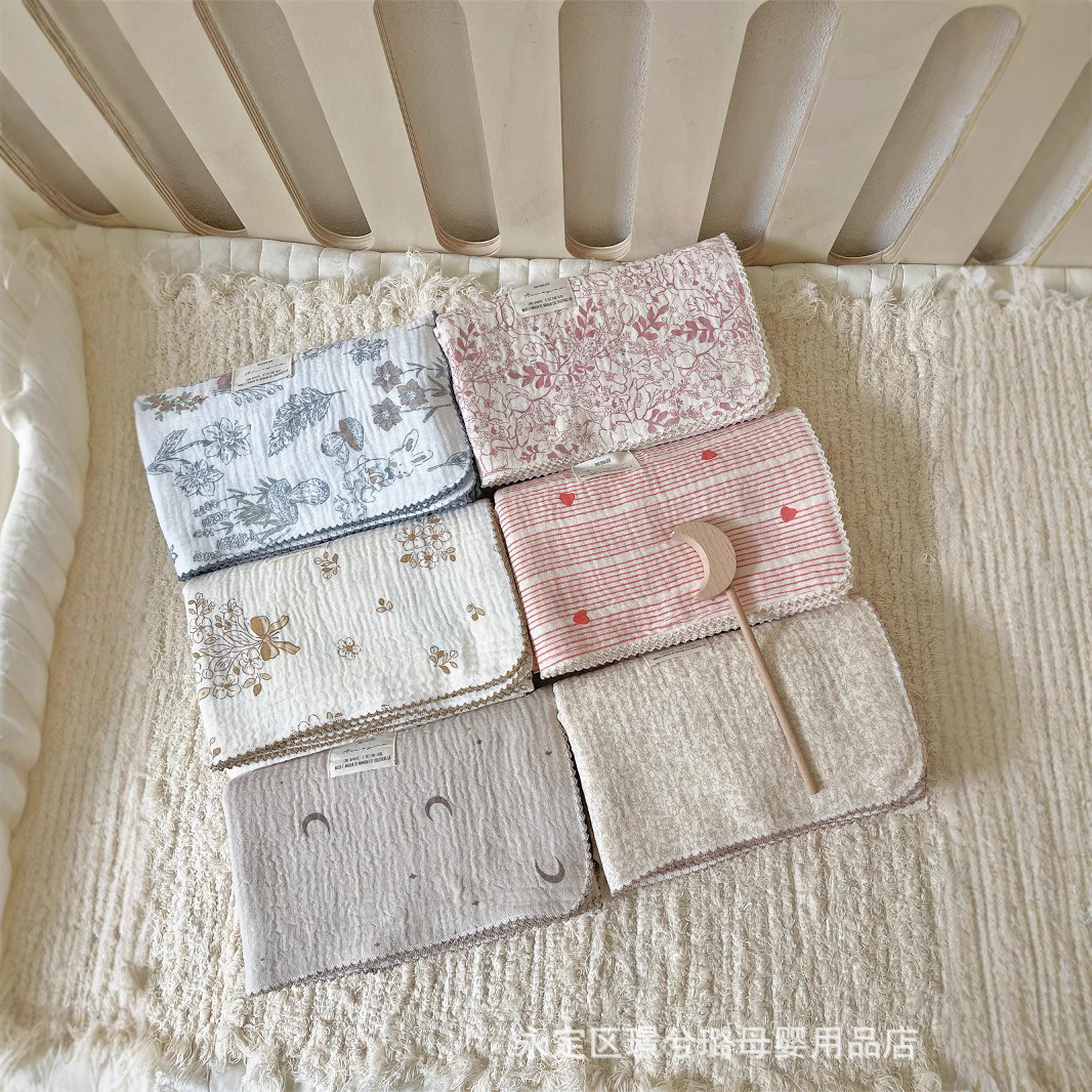 Ins Floral Double-layer Cotton Yarn Baby Blanket Wrapping Towel Bath Towel Soft Waxy Cotton Multi-functional Cover Blanket