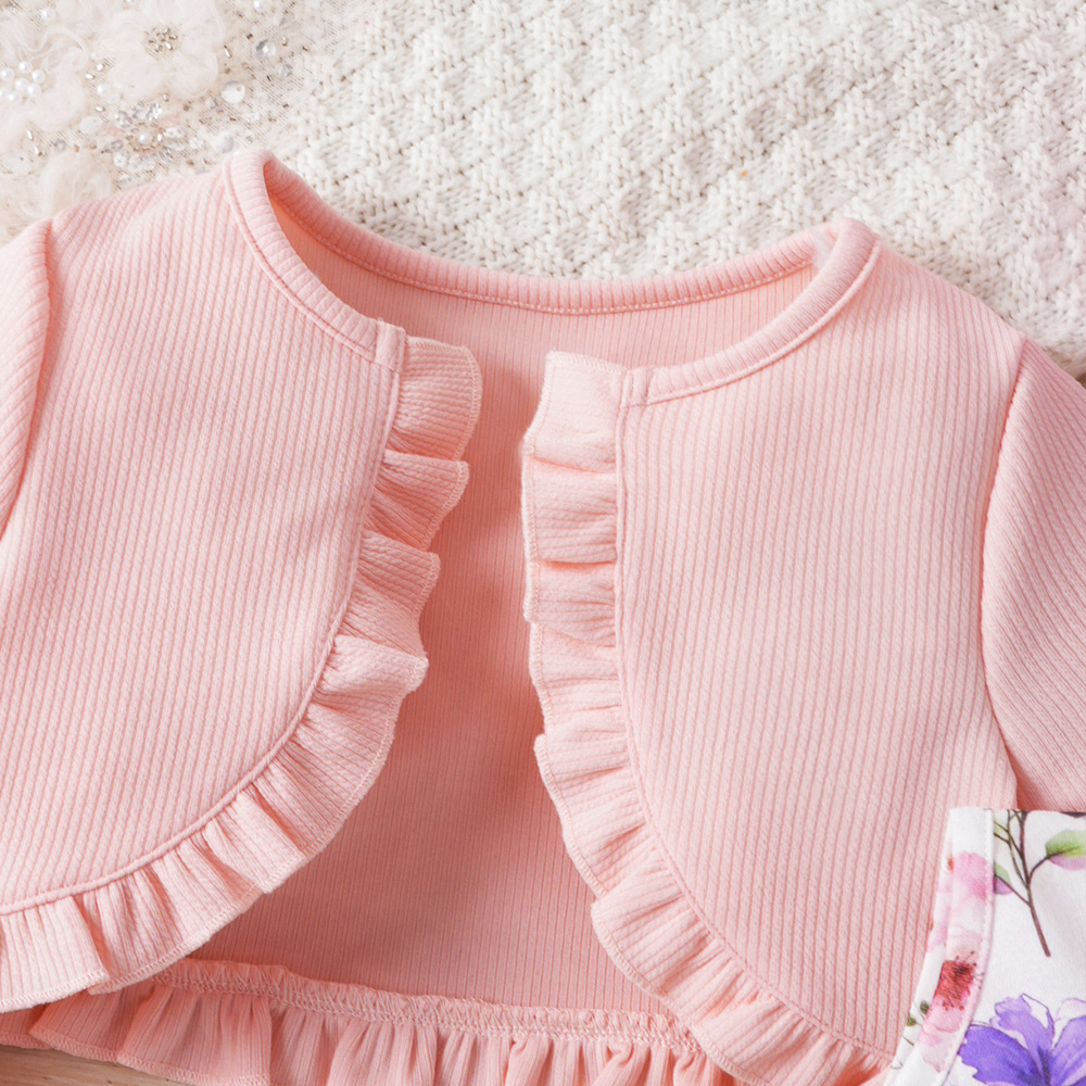 Vêtements pour enfants EW Nouveau produit pour filles Printemps et automne Robe imprimée Ensemble cardigan tricoté TZ828-C_voghion.com