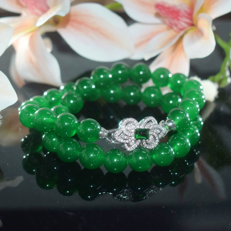 7K высококачественный лед роскошный подлинный муар натуральный зеленый халцедон агат ожерелье ювелирные изделия шерстяная цепь в прямом эфире