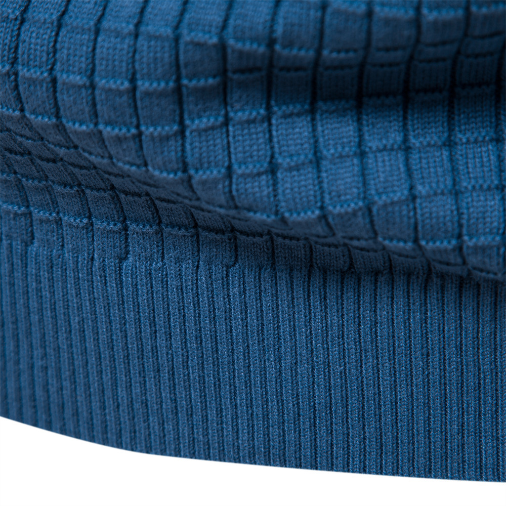 boy Ouma Cross-Border Trade 2024 Autumn Winter New Sweater Solid Color Base Plaid Pullover Knitwear Men's High Elasticity_voghion.com