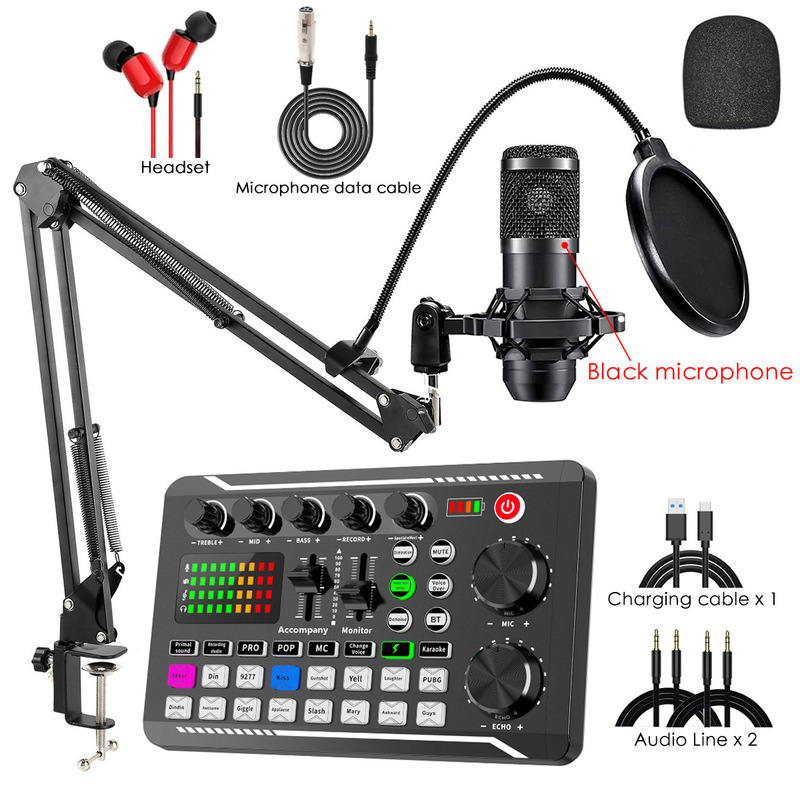 F998 サウンドカード ワイヤレス Bluetooth DJ機器 ライブサウンドカード RGBボタン付き BM-800 マイク デュアルチャンネル|undefined