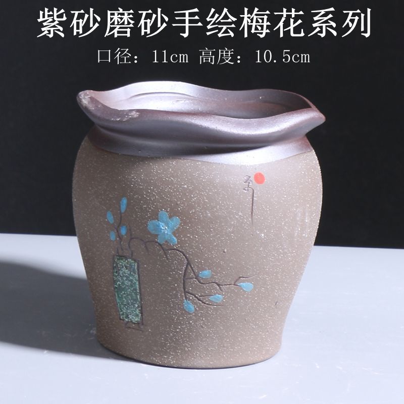 紫砂磨砂手绘梅花-浅灰色