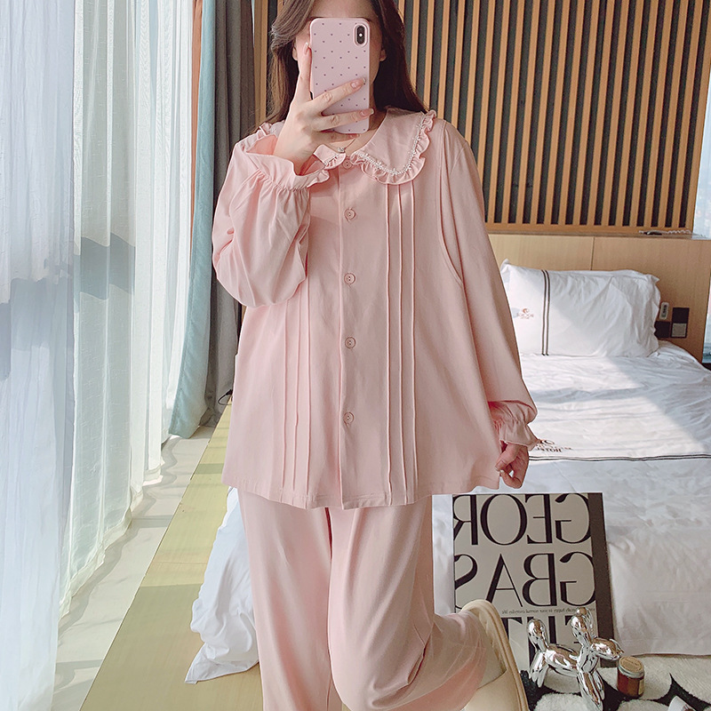 여성을위한 새로운 모유 수유 잠옷 봄, 가을 순수 코튼 긴팔 여름 임신 및 산후 홈웨어 여성을위한 달콤한 양복
