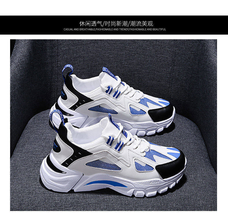 Giày thể thao nam đế dày tăng chiều cao thoáng khí kiểu Hàn Quốc, giày sneaker thường ngày cổ thấp — Trắng xanh lam, Đen toàn bộ, Đen đỏ chi tiết 22