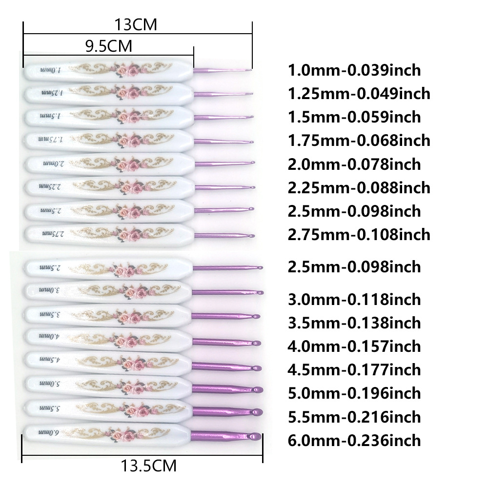 Herramientas de tejido de agujas de suéter transfronterizas ABS mango plástico impresión de agujas de poliestireno un conjunto completo de 16 piezas delgadas a gruesas