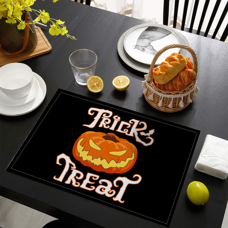 国境を越えた売れ筋ハロウィンプリントリネンプレースマット洋食レストランテーブルホーム断熱ナプキン滑り止めテーブルクロスマット|undefined