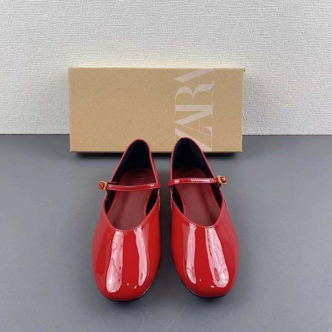 Za Flats Shoes for Women 2024 Summer New Big Red Patent Leather Mary Jane Flats Ballet Shoes Flats for Women