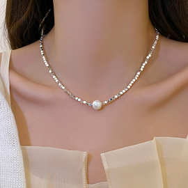 碎银子单颗珍珠项链轻奢小众设计感气质锁骨链2023年新款百搭颈链