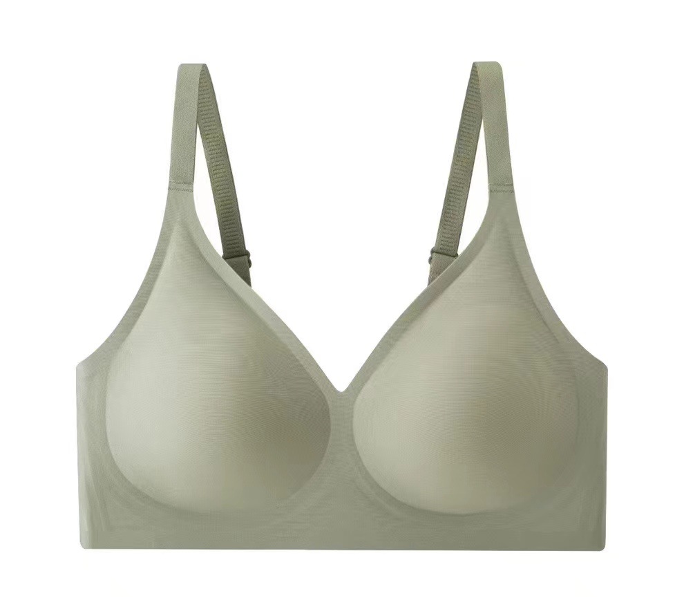 Correa de hombro pequeña, ropa interior de jalea de cuello en V, mujer sin marcas, sin anillo de acero, sujetador de colapsado, sujetador de copa fija.