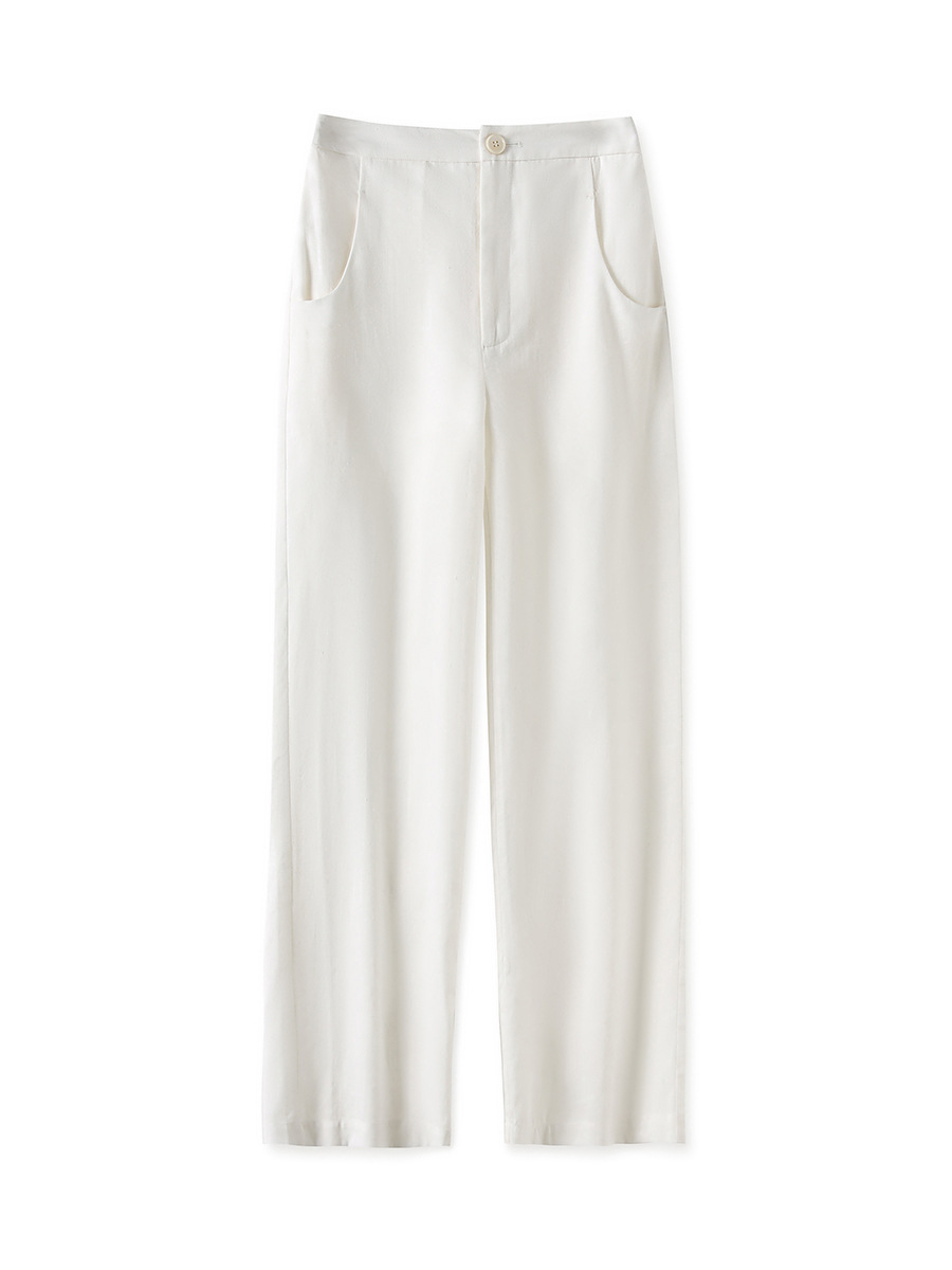 Quần culottes nữ ống rộng vải lanh phong cách cổ điển giản dị, dáng suông rộng, mặc đi làm hoặc dạo phố mùa hè — Màu trắng